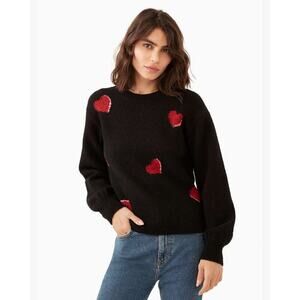 Kate Spade Women's Heart Pop Sweater Black And Red Size S